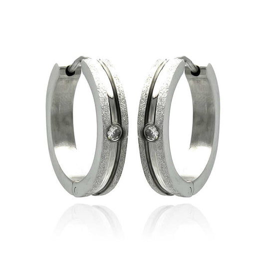Rhodium Plated Stainless Steel Lined Shimmer Huggie Hoop Earrings - SSE00089