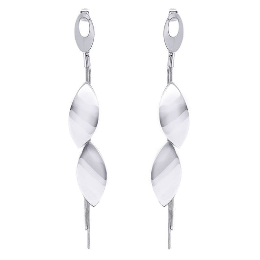Rhodium Plated Stainless Steel Multi Almond Shaped & Snake Chain Dangle Earrings - SSE00109