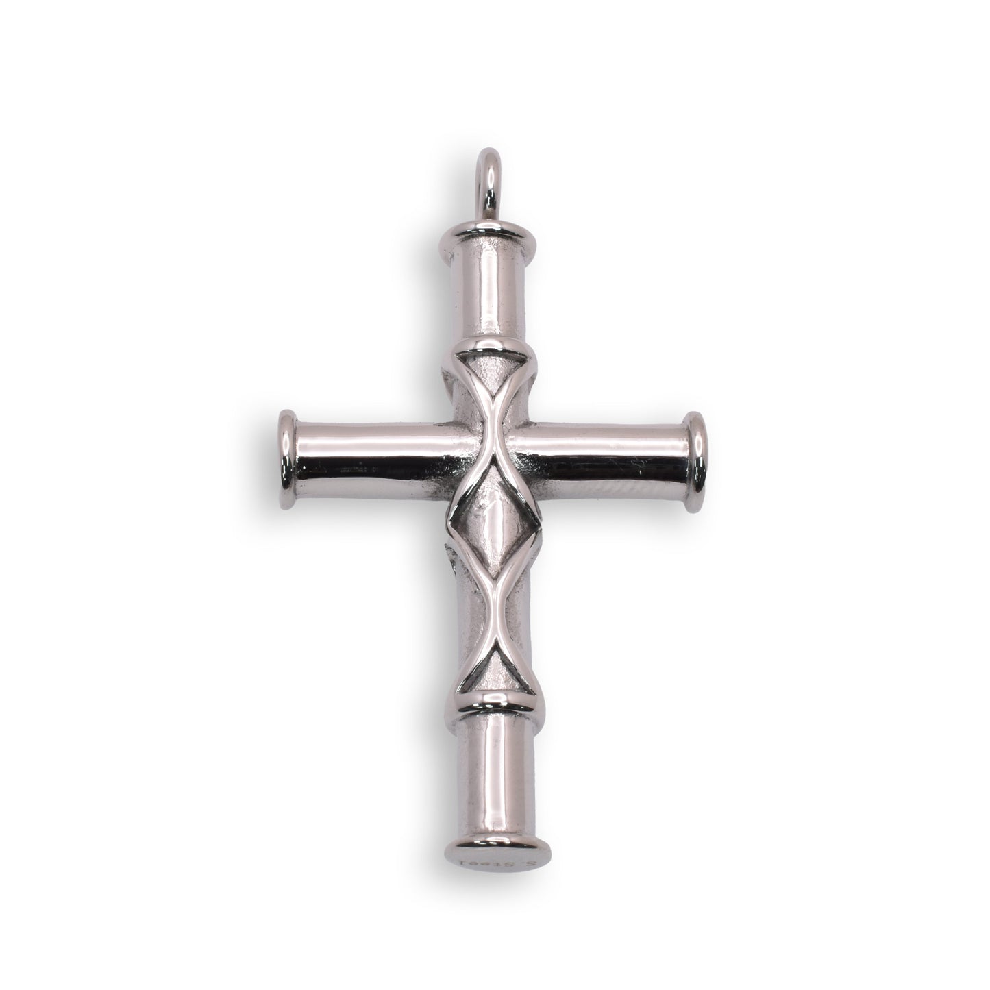 Rhodium Plated Stainless Steel Tubed Cross Pendant - SSP00014