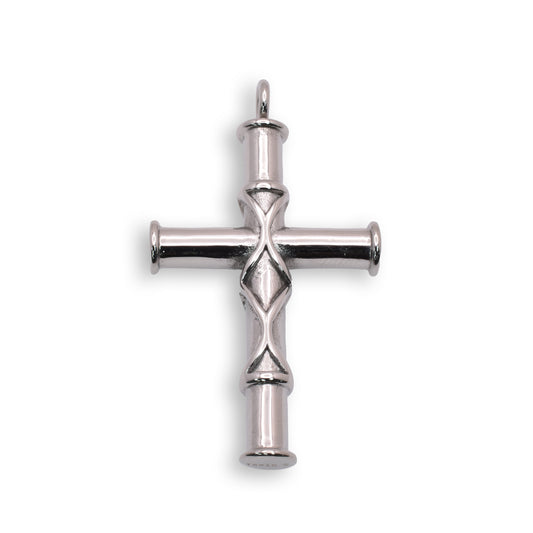 Rhodium Plated Stainless Steel Tubed Cross Pendant - SSP00014