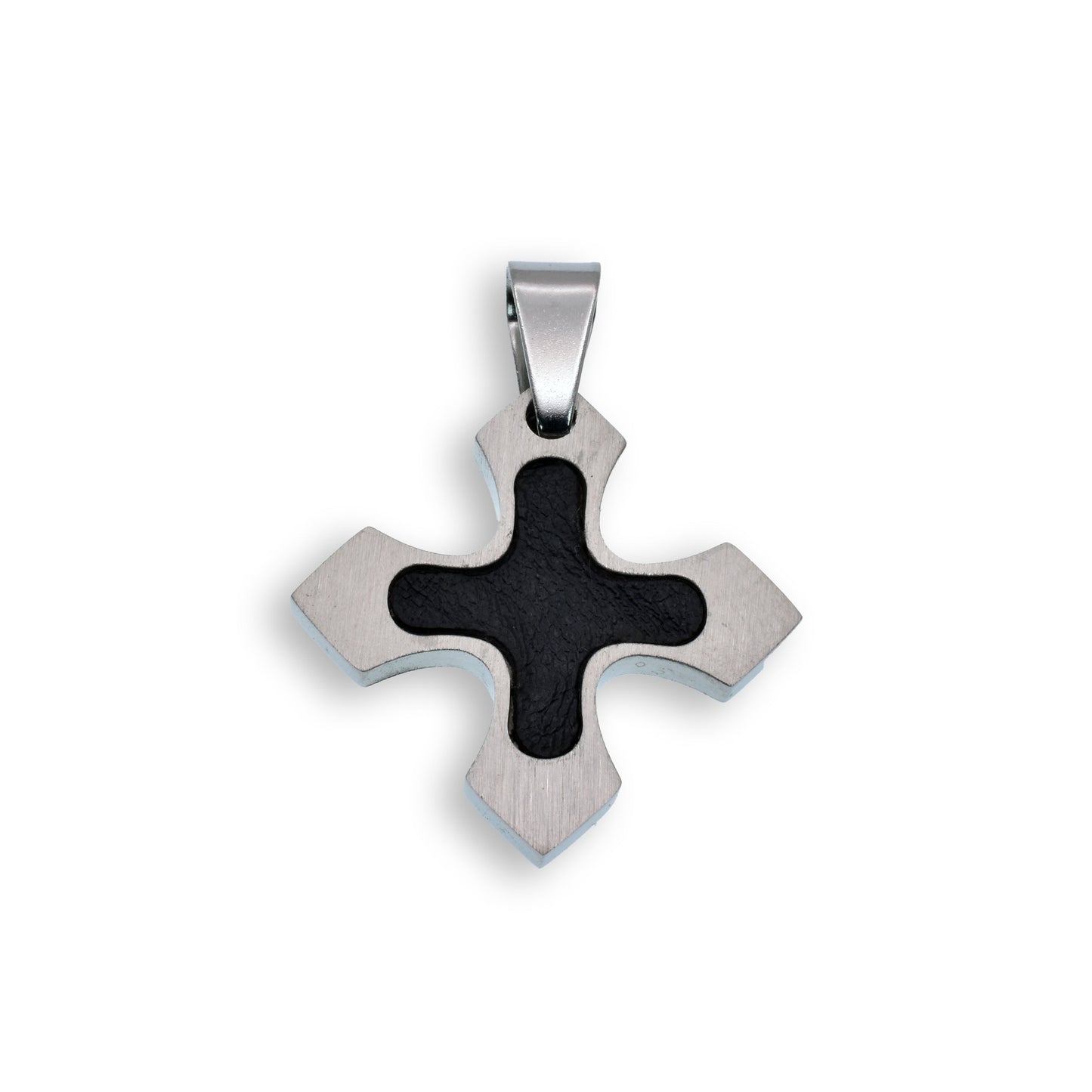 Rhodium Plated Stainless Steel Carbon Cross Pendant - SSP00022