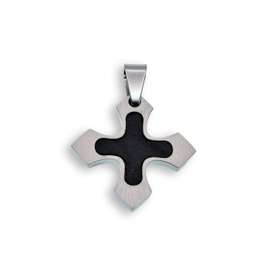 Rhodium Plated Stainless Steel Carbon Cross Pendant - SSP00022