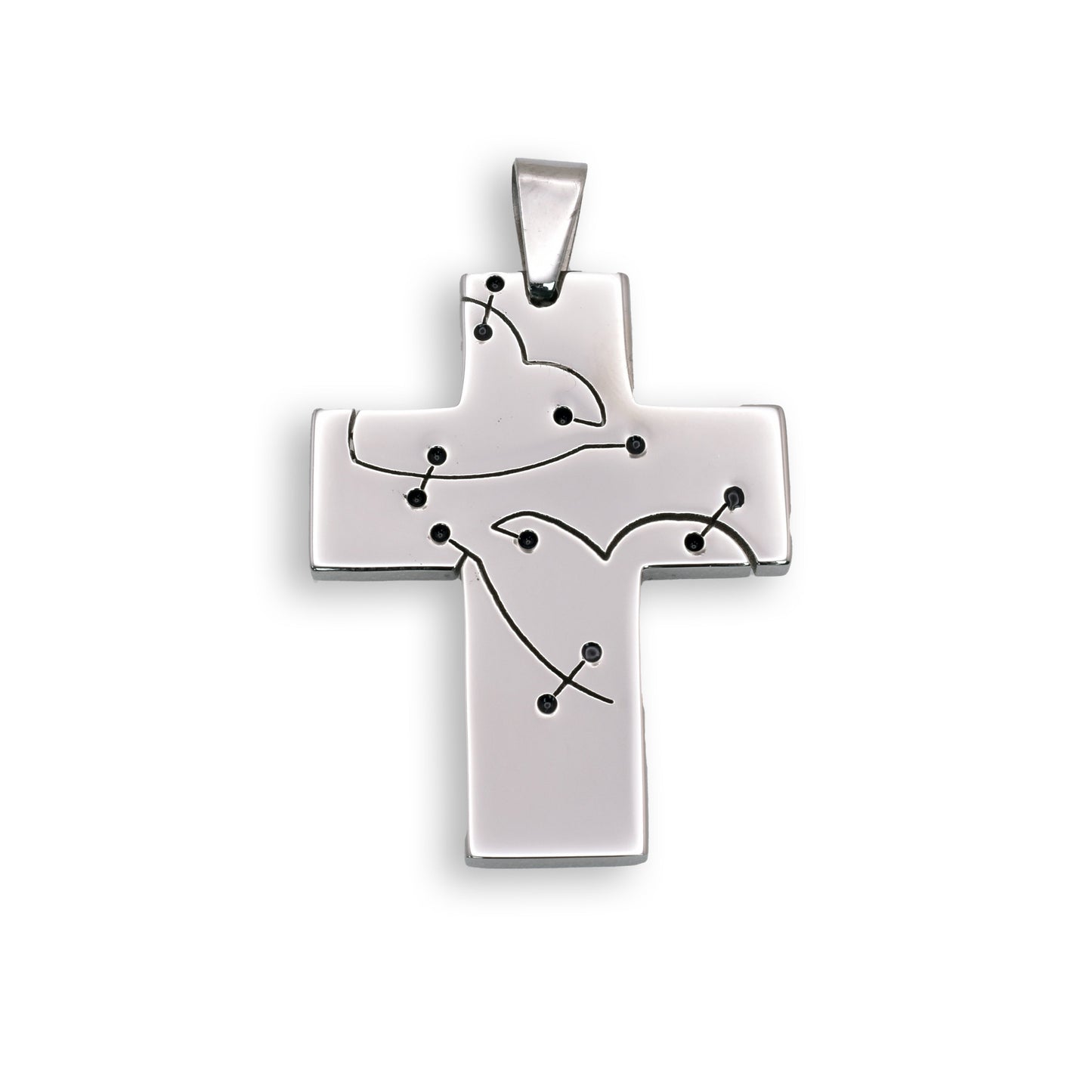 Rhodium Plated Stainless Steel Stitched Heart Cross Pendant - SSP00028