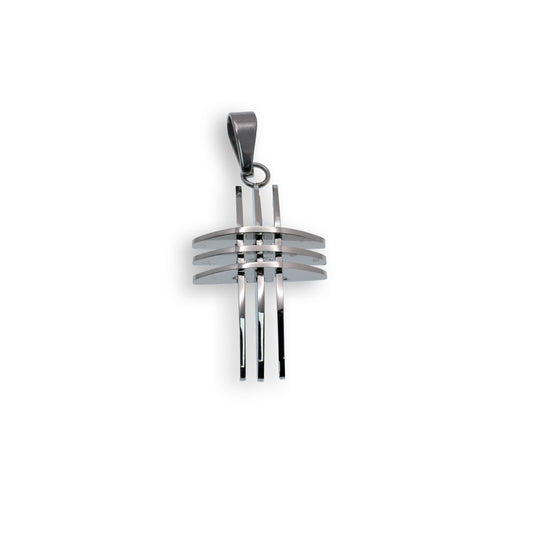 Rhodium Plated Stainless Steel Triple Line Cross - SSP00031
