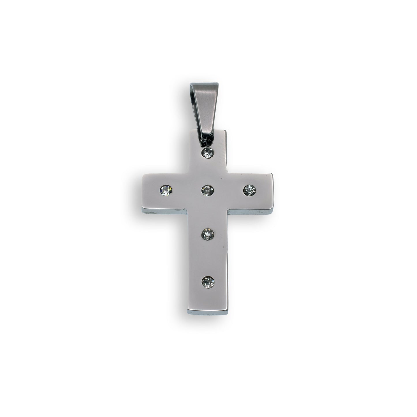 Rhodium Plated Stainless Crystal CZ Cross Pendant - SSP00034