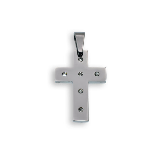 Rhodium Plated Stainless Crystal CZ Cross Pendant - SSP00034