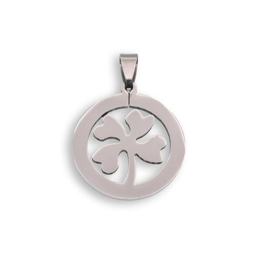 Rhodium Plated Stainless Steel Four Leaf Clover Pendant - SSP00043