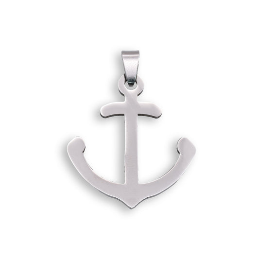 Rhodium Plated Stainless Steel Anchor Pendant - SSP00045