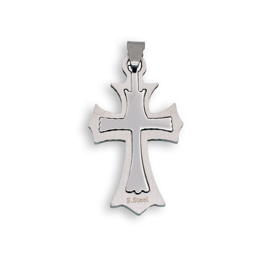 Rhodium Plated Stainless Steel Double Cross Inlay Pendant - SSP00046