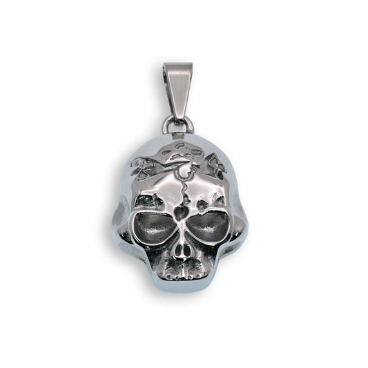Rhodium Plated Stainless Steel Cracked Skull Pendant- SSP00058