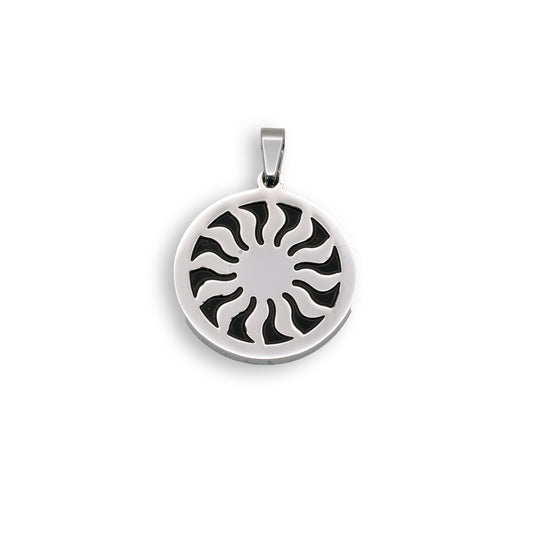 Rhodium Plated Stainless Steel Sun & Black Enamel Pendant - SSP00060