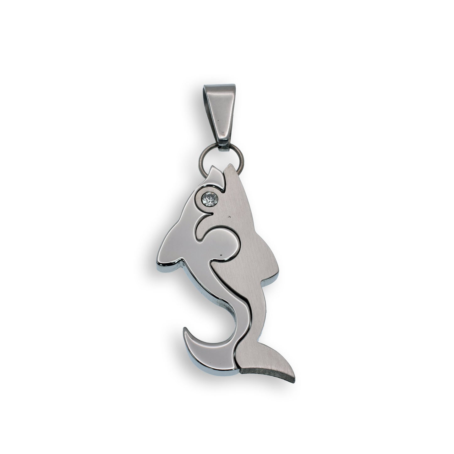Rhodium Plated Stainless Steel CZ Dolphin Pendant  - SSP00064