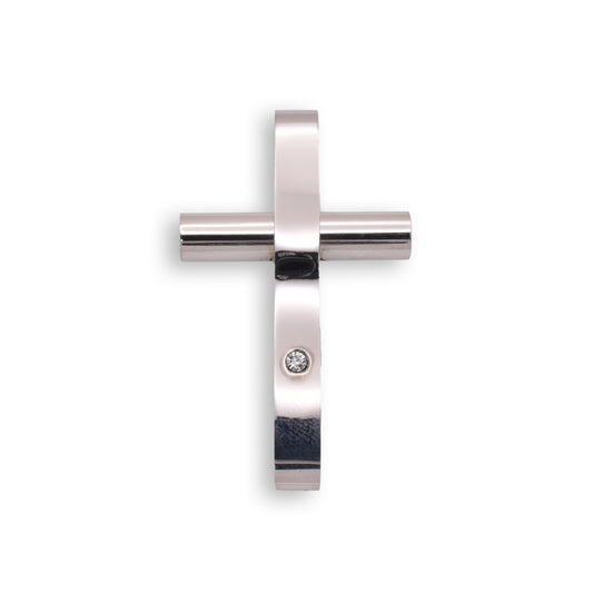 Rhodium Plated Stainless Steel CZ Cross Pendant - SSP00065