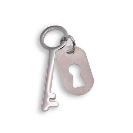 Rhodium Plated and Brushed Finished Stainless Steel Key and Keyhole Pendant - SSP00078