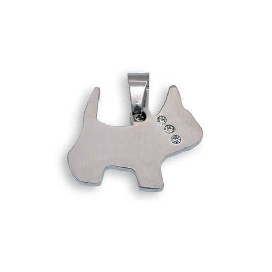 Rhodium Plated Stainless Steel Dog With CZ Collar Pendant- SSP00086