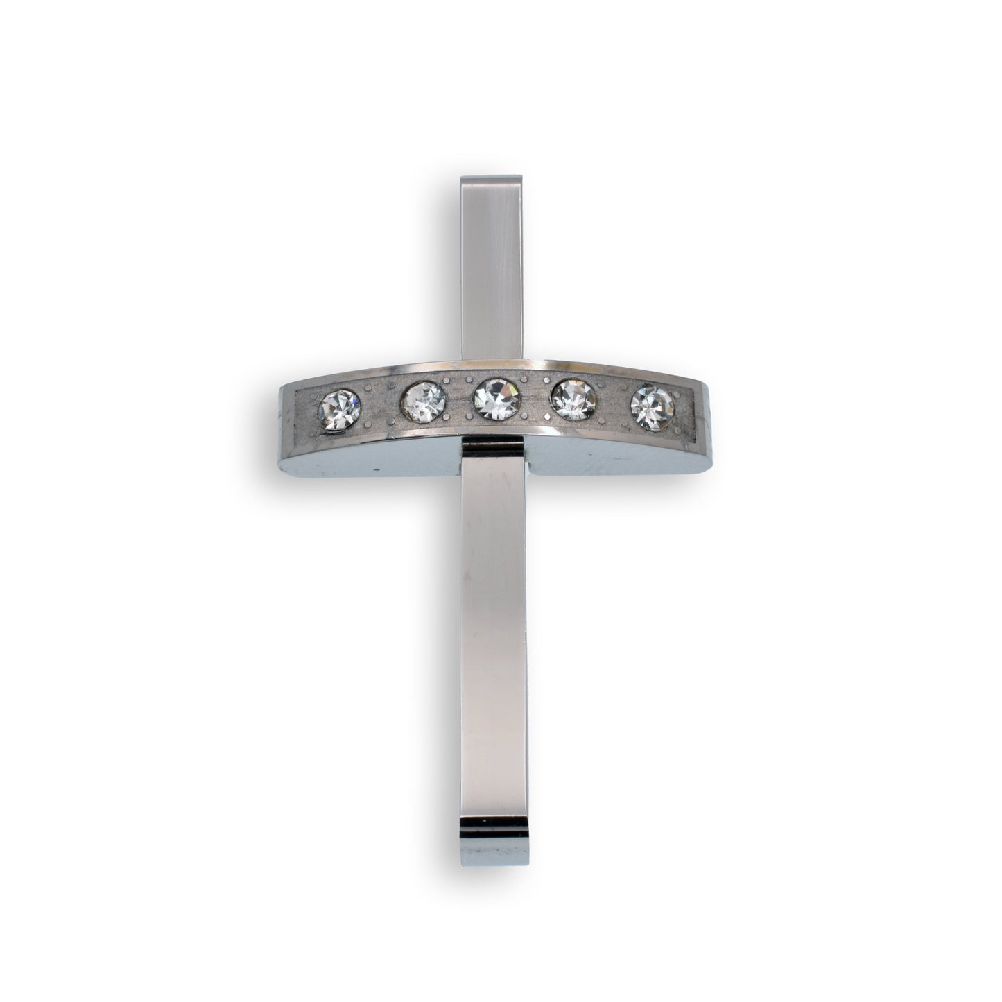 Rhodium Plated Stainless Steel CZ Cross Pendant - SSP00107