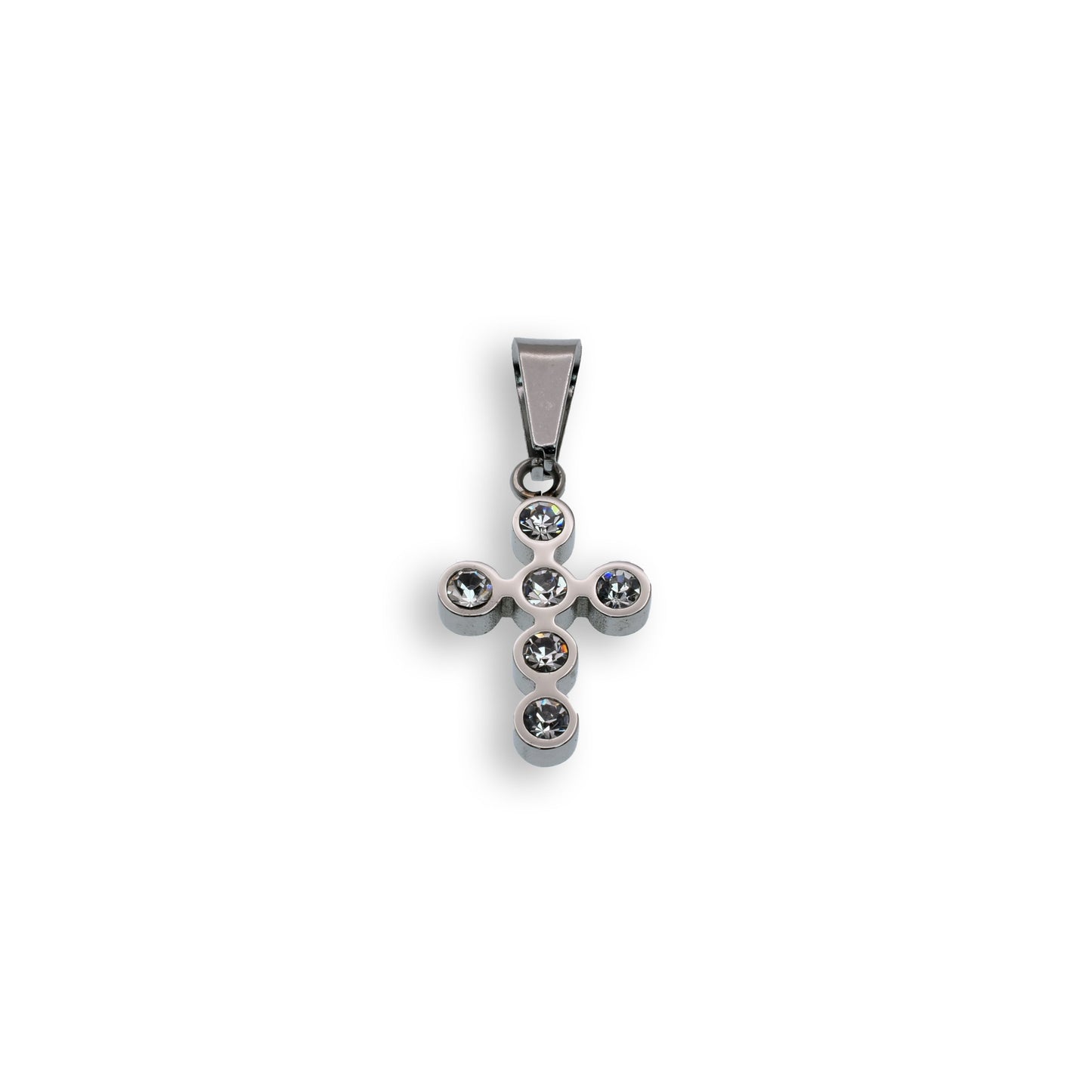Rhodium Plated Stainless Steel Mini CZ Bezel Cross Pendant - SSP00133