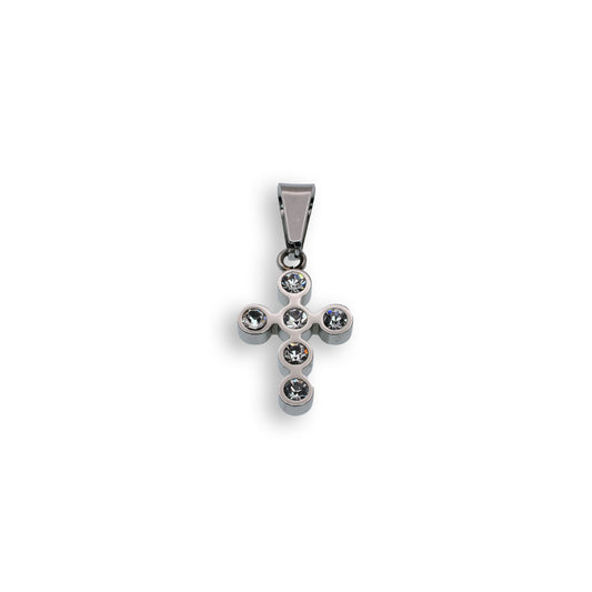 Rhodium Plated Stainless Steel Mini CZ Bezel Cross Pendant - SSP00133