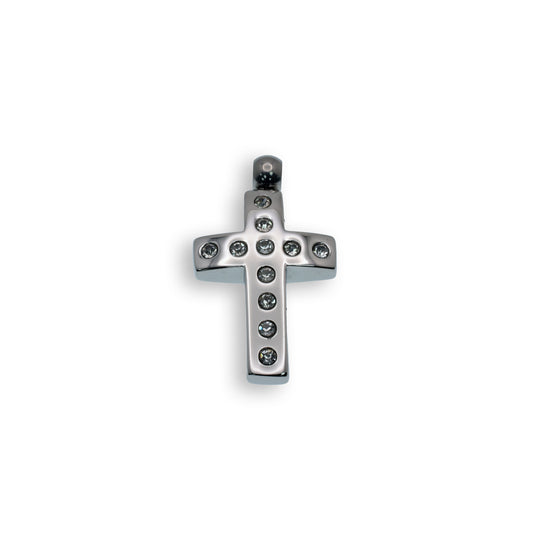 Rhodium Plated Stainless Steel CZ Cross Pendant - SSP00134