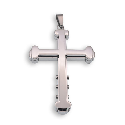 Rhodium Plated Stainless Steel Rounded Cross Pendant - SSP00169