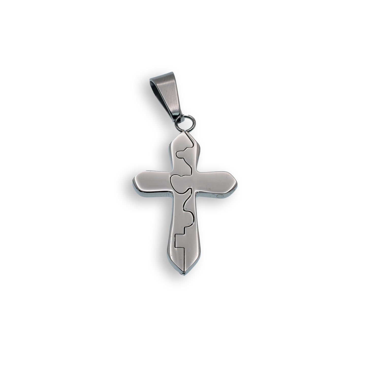 Rhodium Plated Stainless Steel Puzzle Cross Pendant - SSP00274