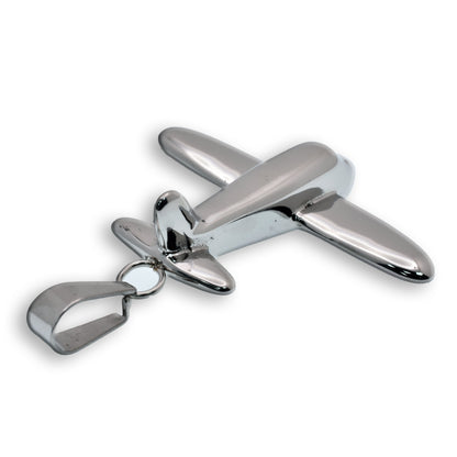 Rhodium Plated Stainless Steel Airplane 40.3mm x 33.7mm Pendant - SSP00317