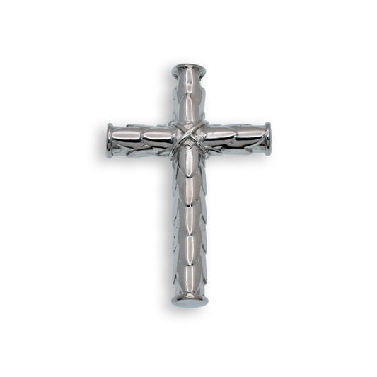 Rhodium Plated Stainless Steel Scaled Tube Cross Pendant- SSP00331