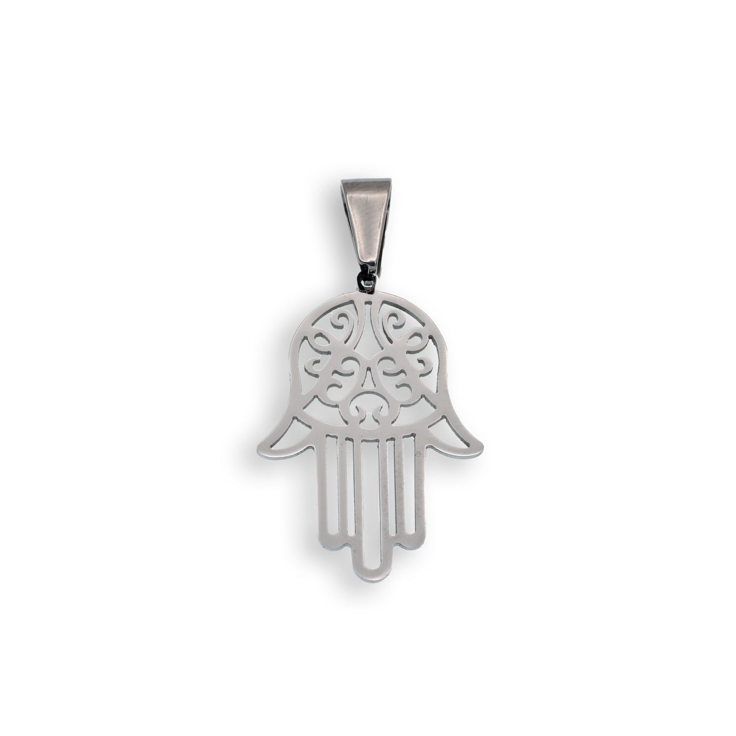 Rhodium Plated Stainless Steel Hamsa Pendant - SSP00339