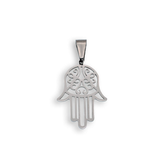 Rhodium Plated Stainless Steel Hamsa Pendant - SSP00339