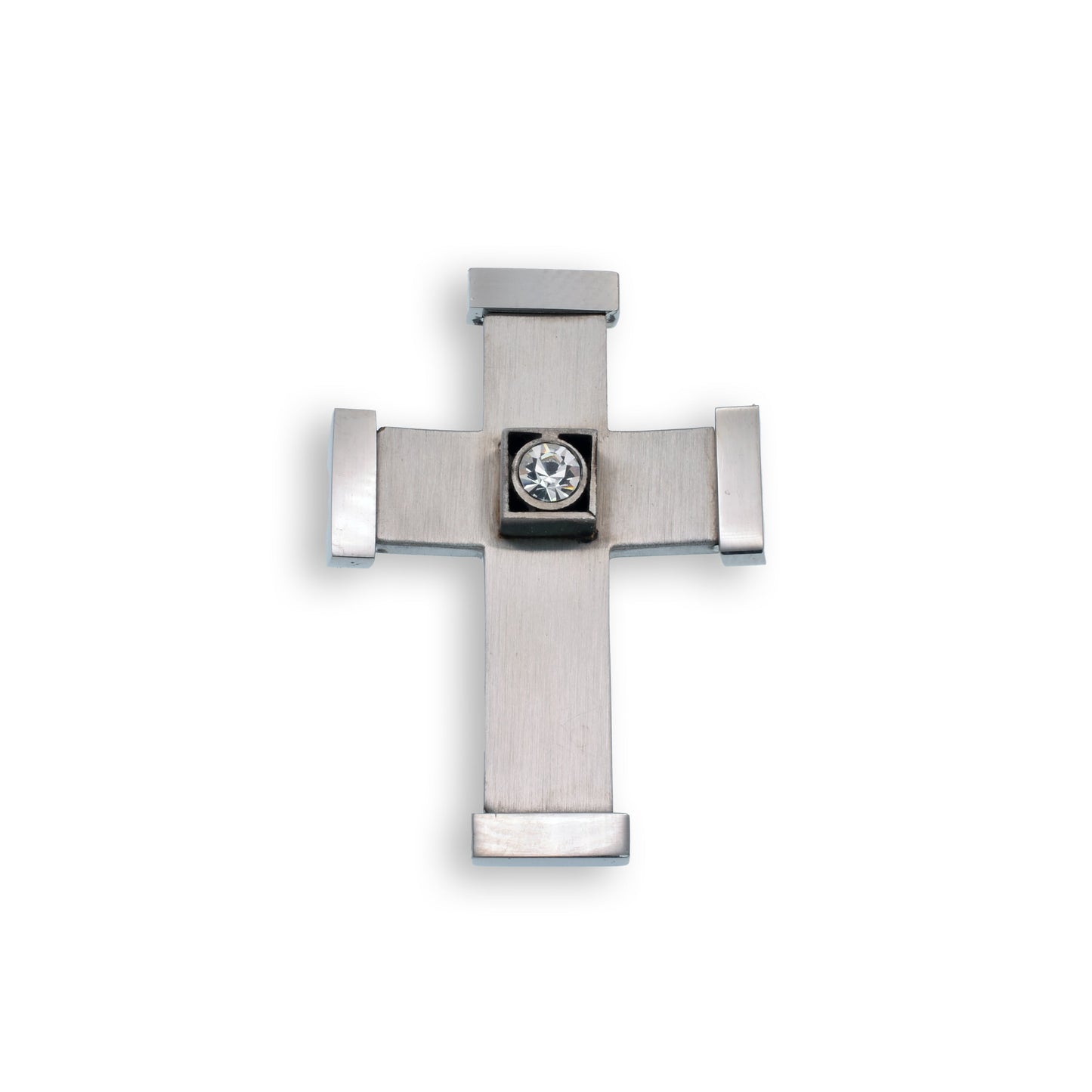 Rhodium Plated Stainless Steel Cross With Crystal Pendant - SSP00340