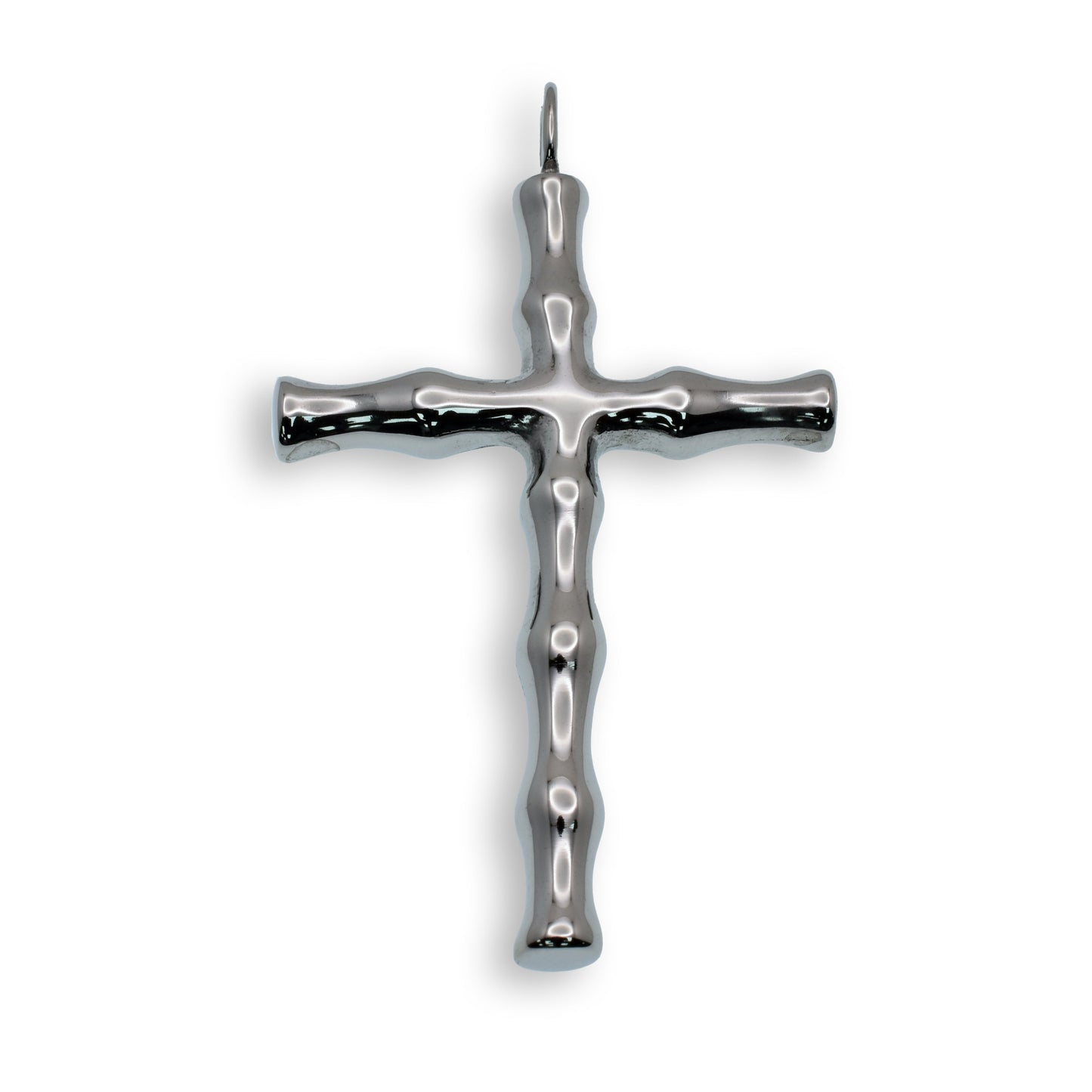 Rhodium Plated Stainless Steel Wave Tube Cross Pendant - SSP00479