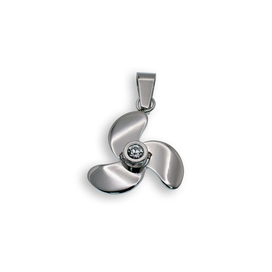 Rhodium Plated Stainless Steel CZ Fan Pendant - SSP00487