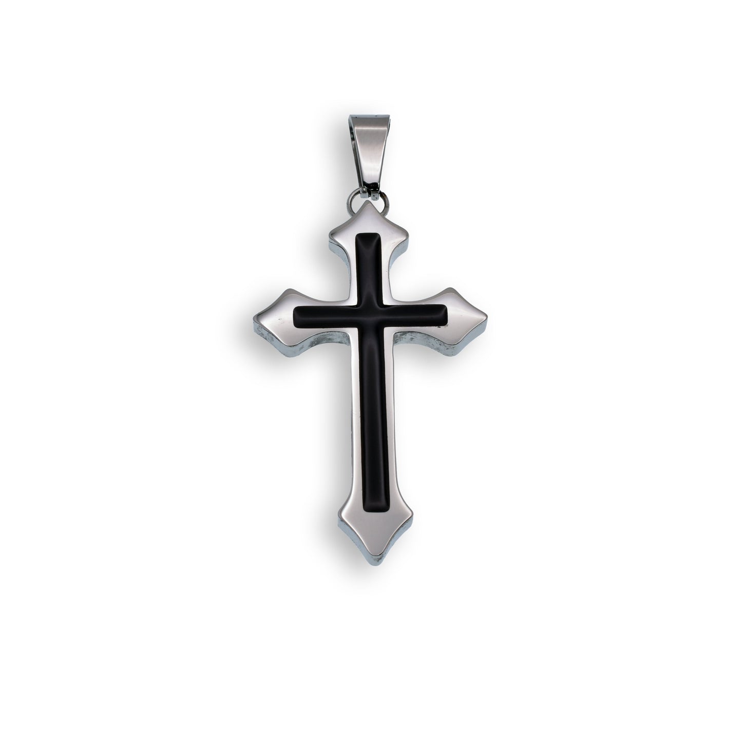 Black Rhodium Plated Stainless Steel Black Inlay Cross Pendant - SSP00511