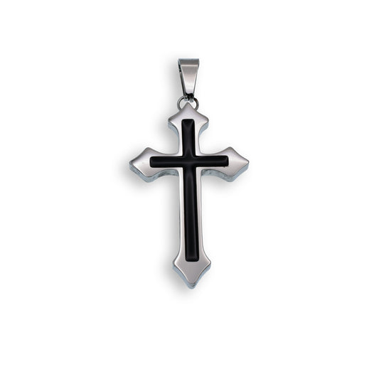 Black Rhodium Plated Stainless Steel Black Inlay Cross Pendant - SSP00511