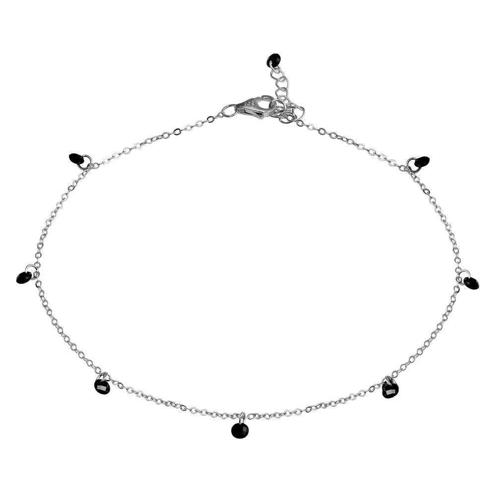 Silver 925 Rhodium Plated Dangling Black CZ Anklet - STA00572RH | Silver Palace Inc.