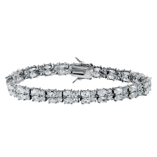 Closeout- Rhodium Plated 925 Sterling Silver Clear CZ Double Tennis Bracelet - STB00072