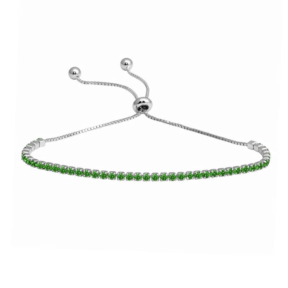 Silver 925 Rhodium Plated Green CZ Lariat Bracelet - STB00534RH-GRN | Silver Palace Inc.