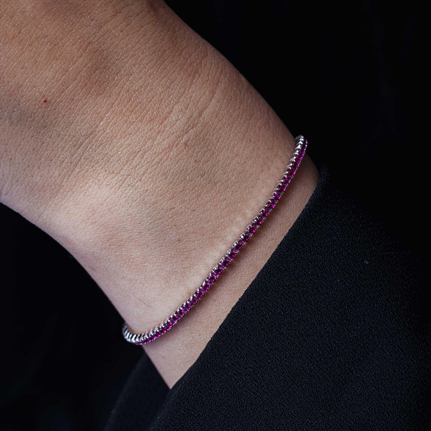 Rhodium Plated 925 Sterling Silver Purple CZ Lariat Bracelet - STB00534RH-PUR