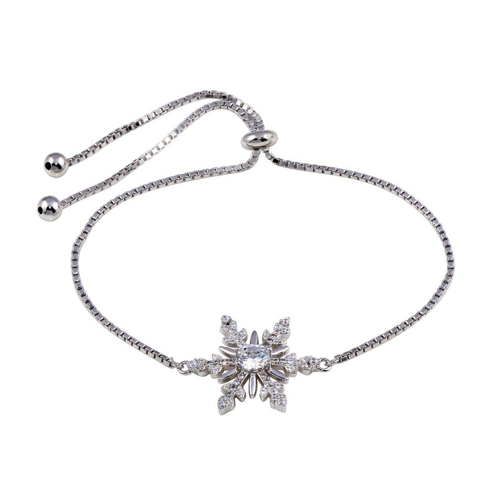 Rhodium Plated 925 Sterling Silver Lariat Snow Flakes CZ Bracelet - STB00576 | Silver Palace Inc.