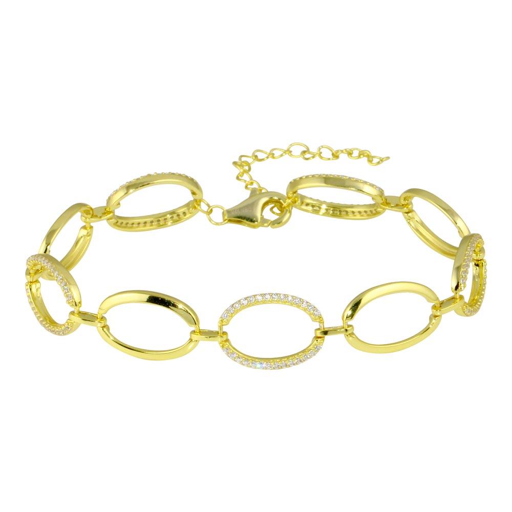 Silver 925 Gold Plated Oval CZ Bracelet - STB00580GP | Silver Palace Inc.