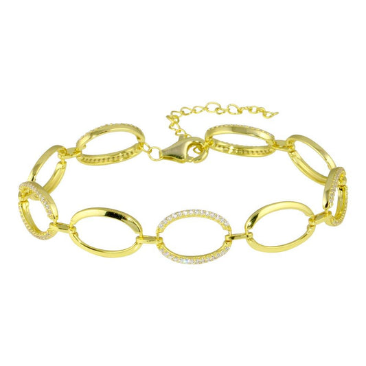 Silver 925 Gold Plated Oval CZ Bracelet - STB00580GP | Silver Palace Inc.