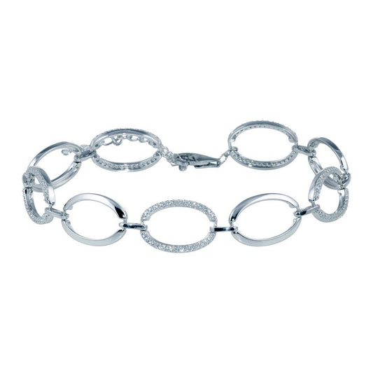 Rhodium Plated 925 Sterling Silver Oval CZ Bracelet - STB00580RH | Silver Palace Inc.