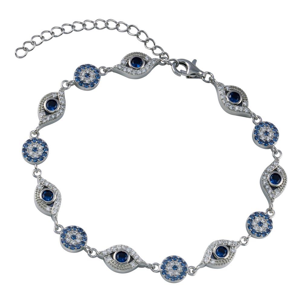 Rhodium Plated 925 Sterling Silver Evil Eye CZ Bracelet - STB00582 | Silver Palace Inc.