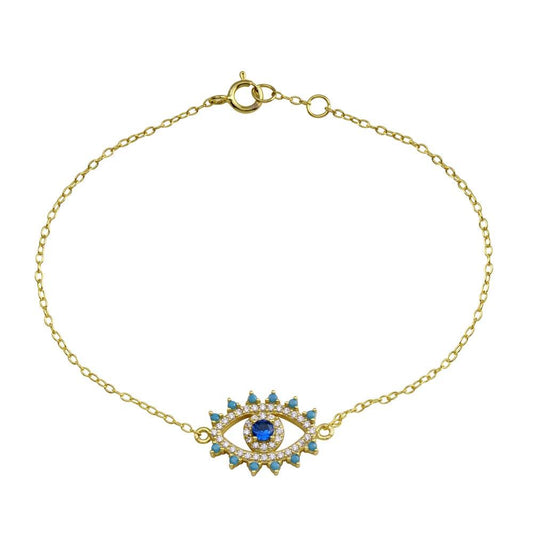 Silver 925 Gold Plated Evil Eye CZ Heart Bracelet - STB00585GP | Silver Palace Inc.