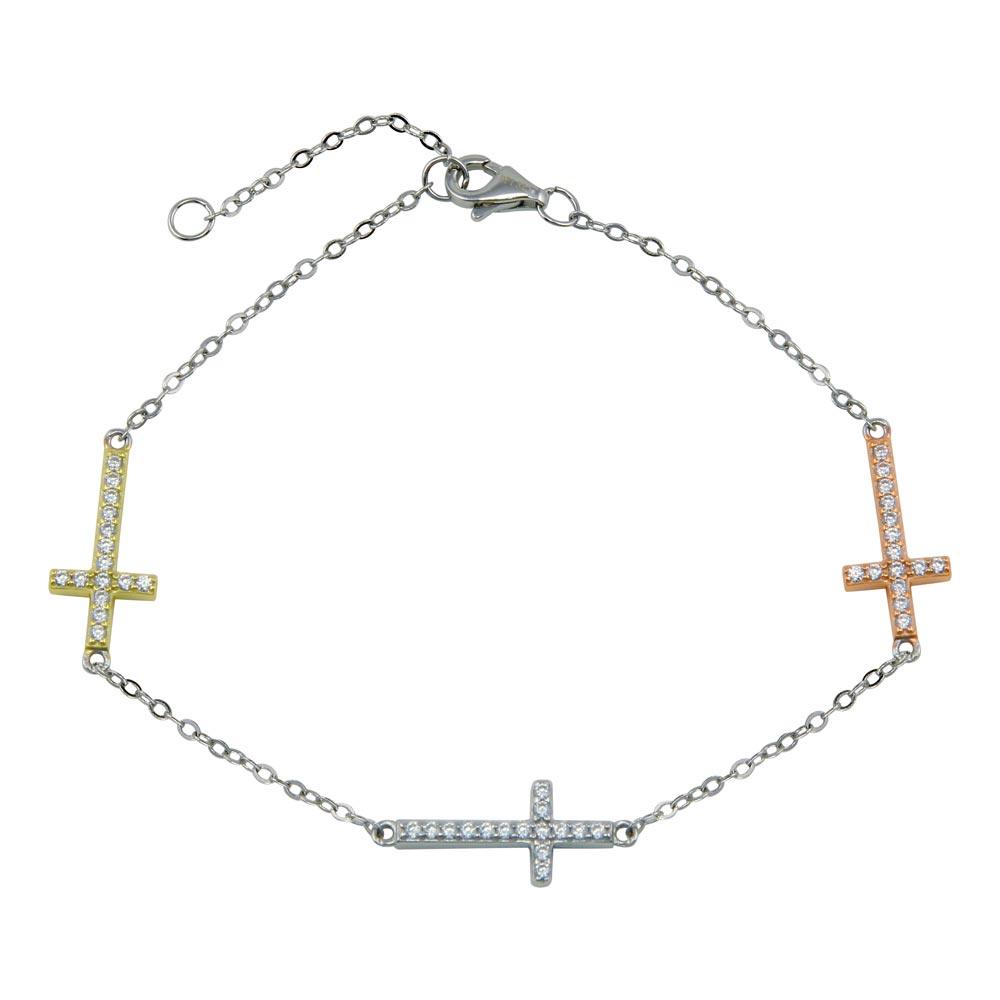 Silver 925 Multi Plated CZ Cross Charm Bracelet - STB00591 | Silver Palace Inc.