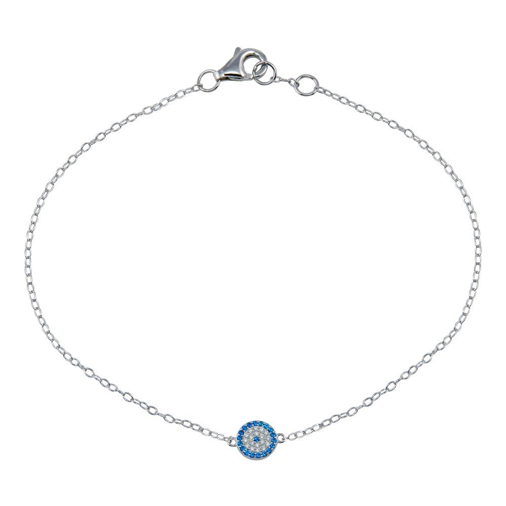 Rhodium Plated 925 Sterling Silver CZ Evil Eye Bracelet - STB00597 | Silver Palace Inc.