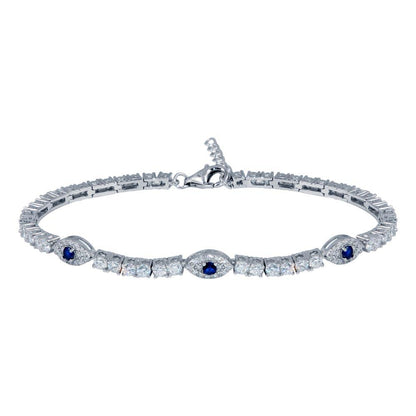 Rhodium Plated 925 Sterling Silver 5mm Evil Eye Link CZ Tennis Bracelet - STB00609 | Silver Palace Inc.