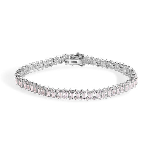 Rhodium Plated 925 Sterling Silver Baguette Stone Studded 4.8mm Tennis Bracelet - STB00627