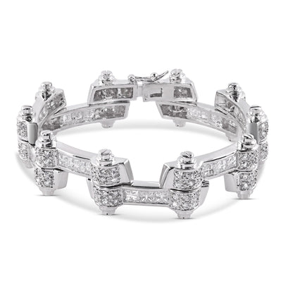 Rhodium Plated 925 Sterling Silver DC CZ Alternating Hinge Men's Bracelet - STBM00009