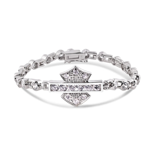 Silver Rhodium Plated CZ Biker Emblem Bracelet - STBM00039
